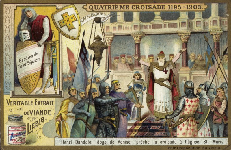 Enrico Dandolo, Doge of Venice, preaching the Fourth Crusade in St Marks Basilica, Venice  af European School