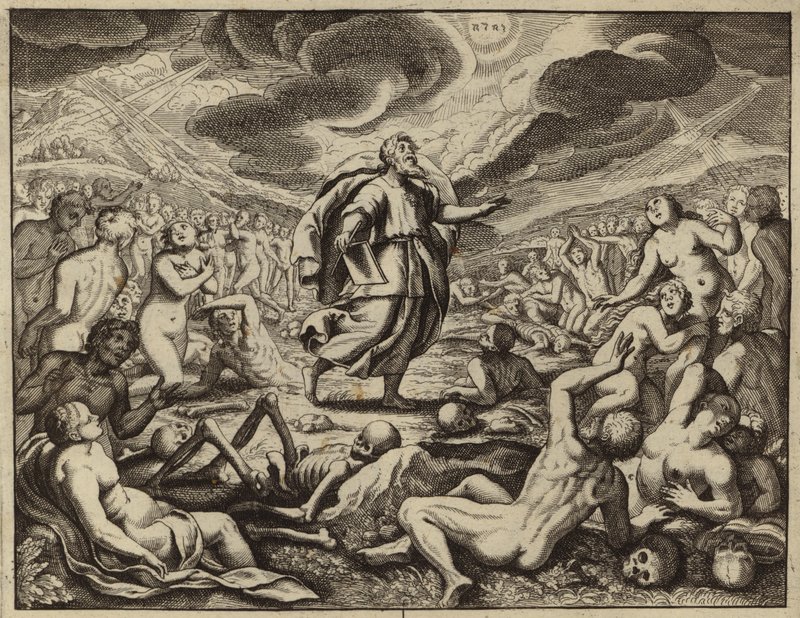 Ezekiel i Valley of Dry Bones (gravering) af European School