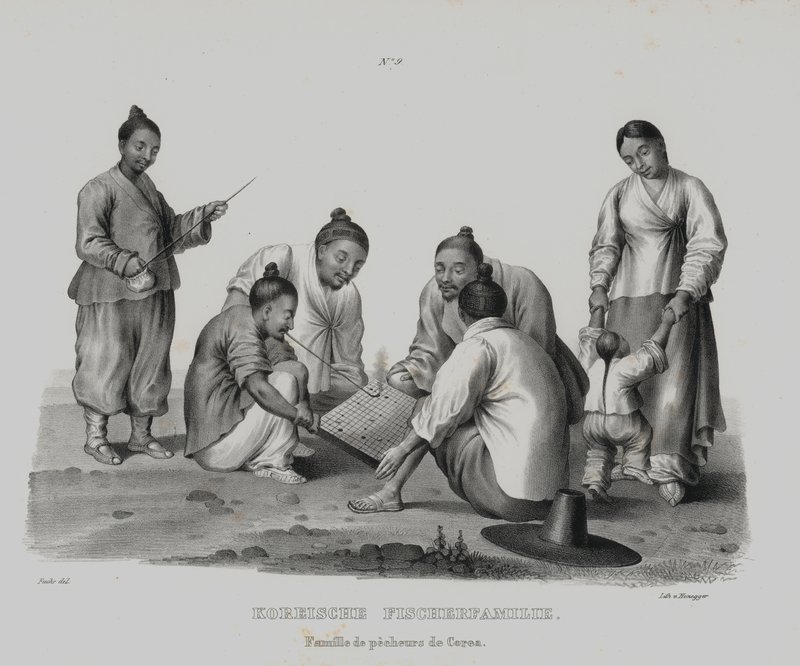 Familie af koreanske fiskere (litho) af European School