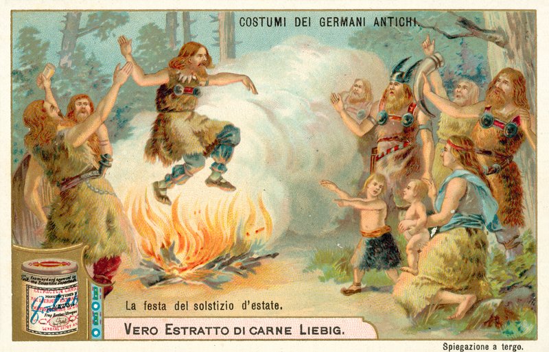 Festival for sommersolhverv, oldtidens Tyskland (chromolitho) af European School