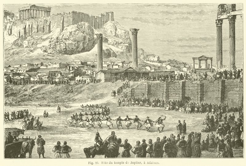 Fete du temple de Jupiter, en Athens (gravering) af European School
