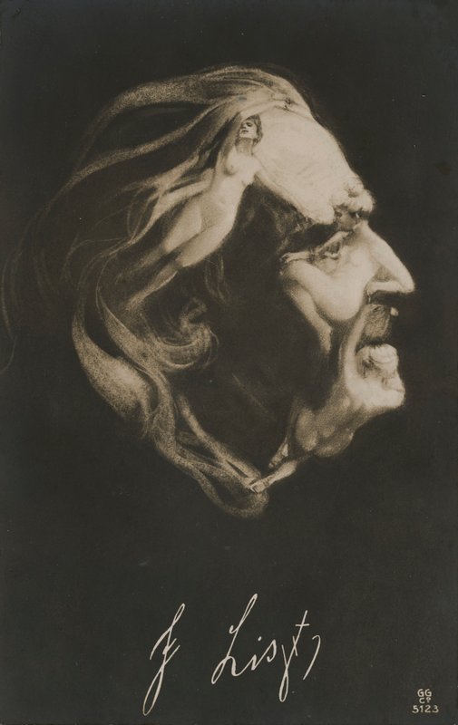 Franz Liszt, ungarsk komponist, dirigent og pianist (litografi) af European School