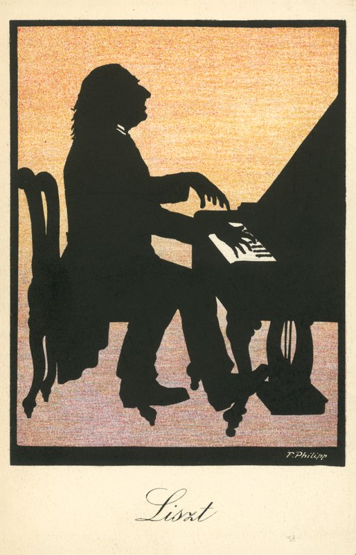 Franz Liszt, ungarsk pianist og komponist (farvelitografi) af European School