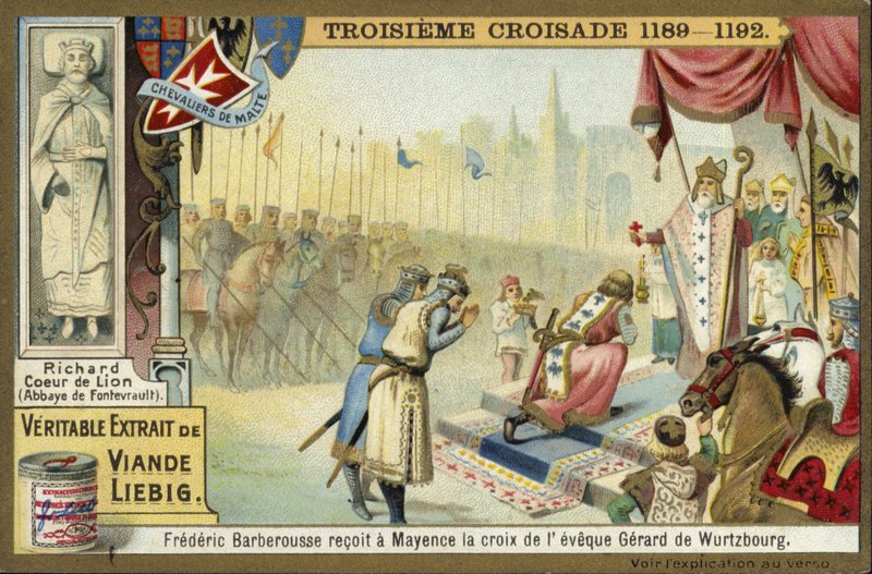 Frederick Barbarossa takes the Cross from the Bishop of Wurzburg, Mainz, Germany, Third Crusade, 1188  af European School
