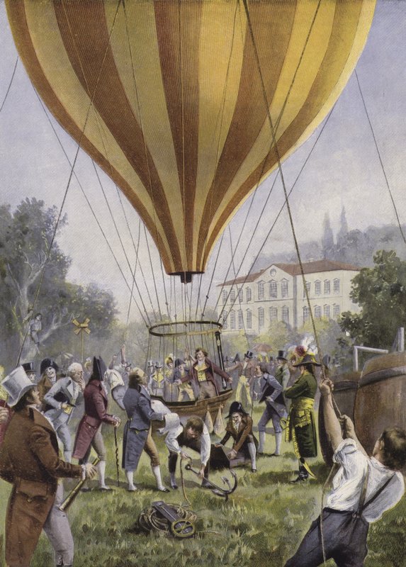 Gay-Lussacs ballonopstigning fra Paris, 9. september 1804 (farve litho) af European School