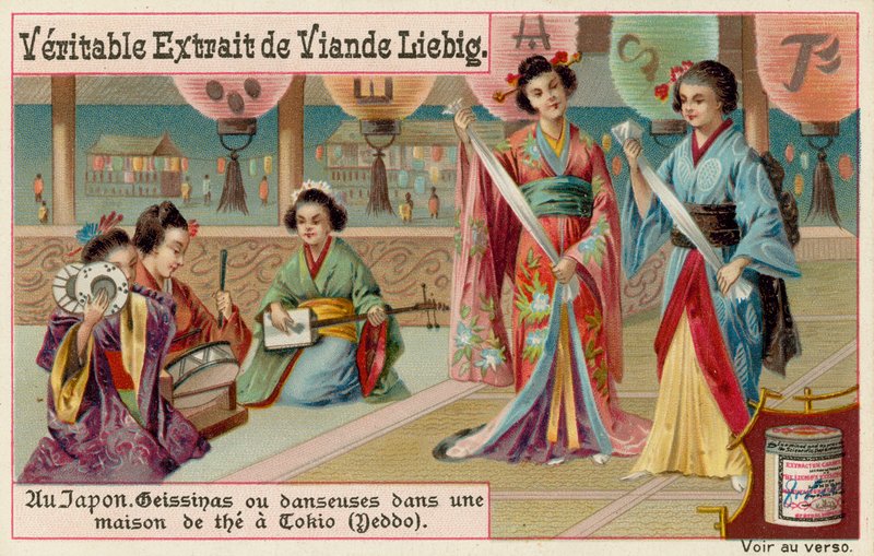 Geishaer danser i et tehus i Tokyo af European School