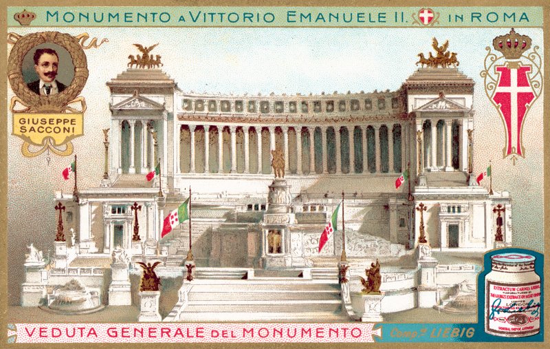 Oversigt over monumentet for kong Victor Emmanuel II i Rom (chromolitho) af European School