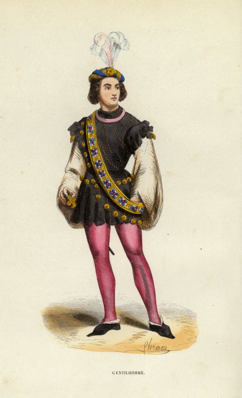 Gentilhomme (farvet gravering) af European School