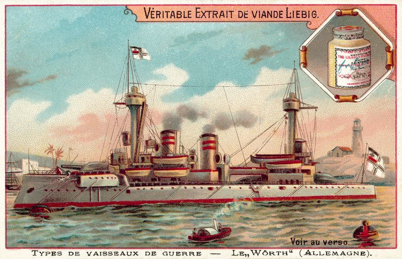 Tysk slagskib SMS Worth (chromolitho) af European School