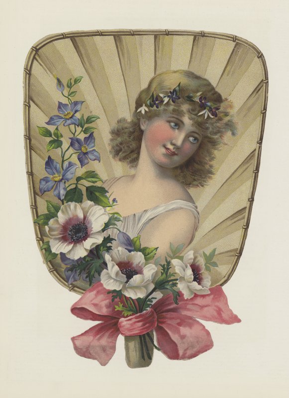 Pige med blomster (farve litho) af European School
