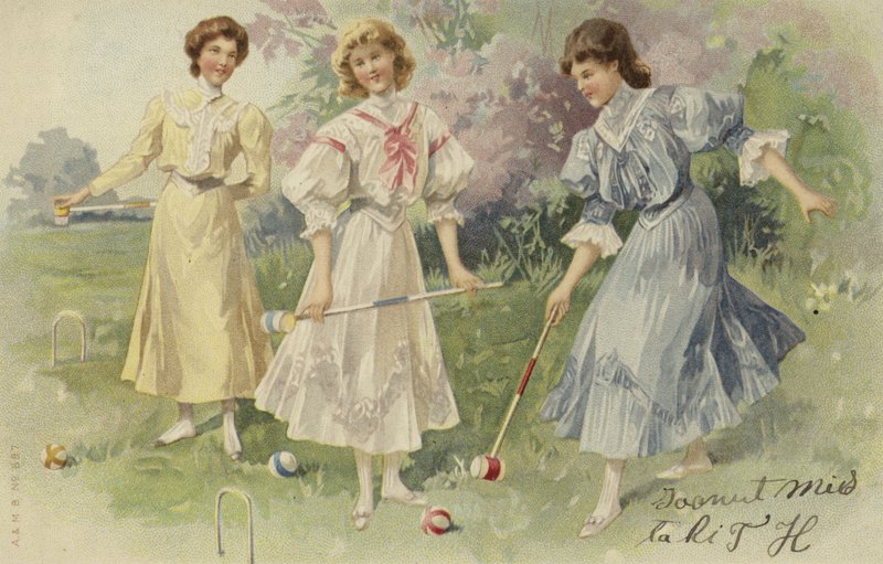 Piger, der spiller kroket (chromolitho) af European School