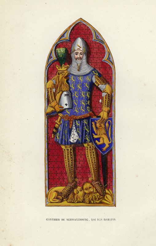 Gonthier De Schwarzbourg, konge af romerne (farvet gravering) af European School