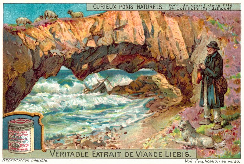 Granitbro på øen Bornholm i Østersøen (chromolitho) af European School