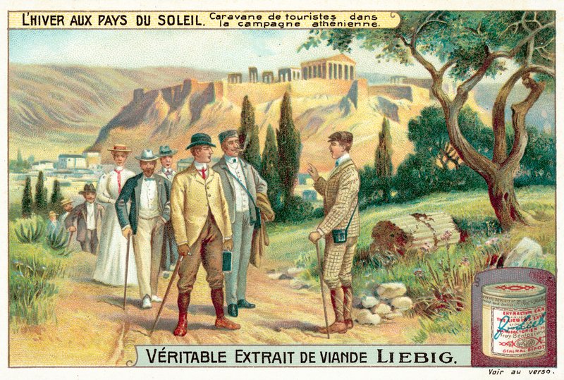 Gruppe af turister i det athenske landskab (chromolitho) af European School