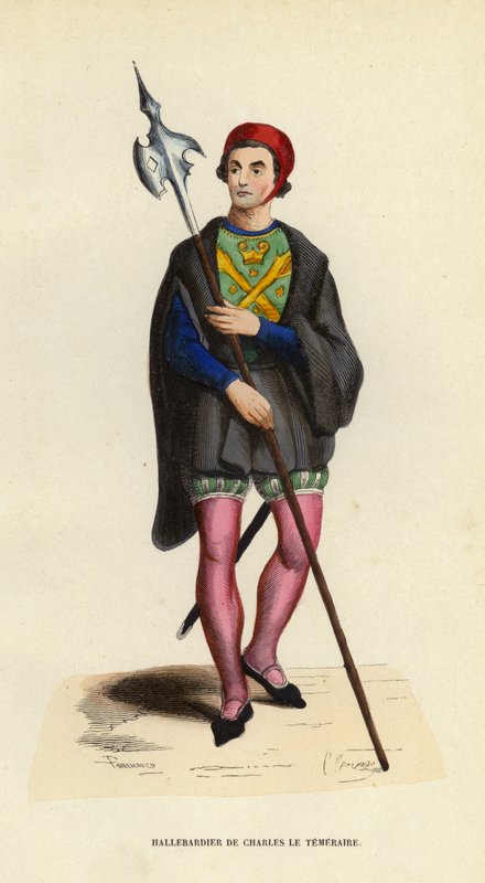 Charles Le Temeraires Halberdier (farvet gravering) af European School