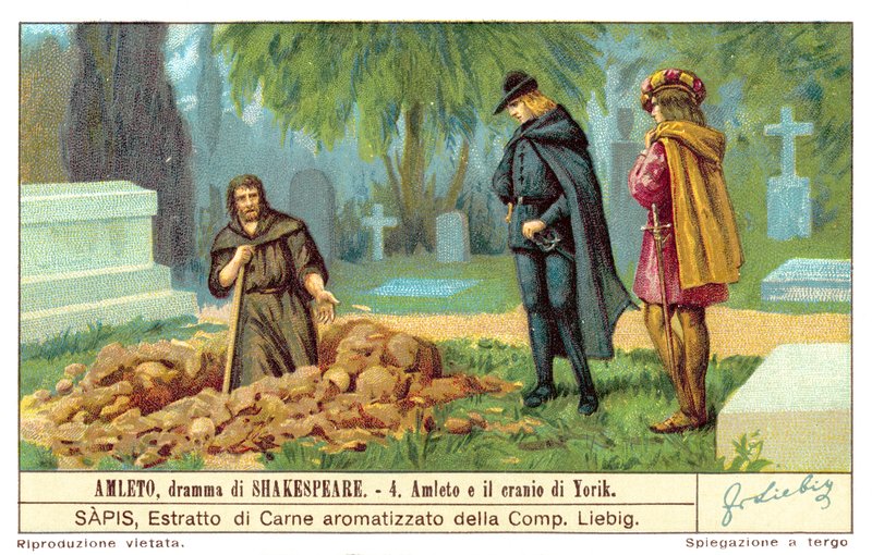 Hamlet overvejer Yoricks kranium (chromolitho) af European School