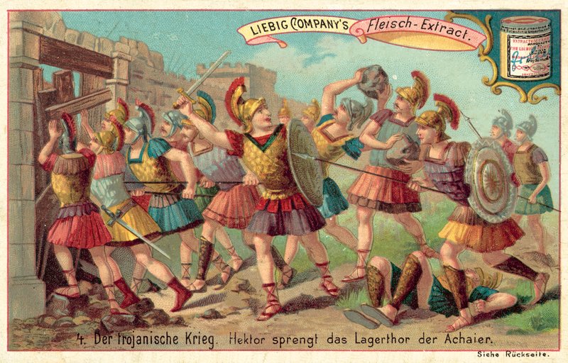 Hector gennembryder porten til den græske lejr (chromolitho) af European School