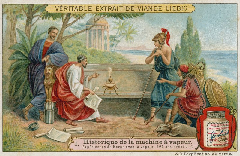 Hero of Alexandria experimenting with steam, 120 BC  af European School