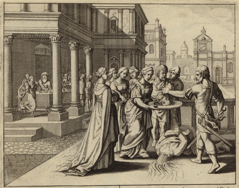 Herodias modtager Johannes Døberens hoved (gravering) af European School