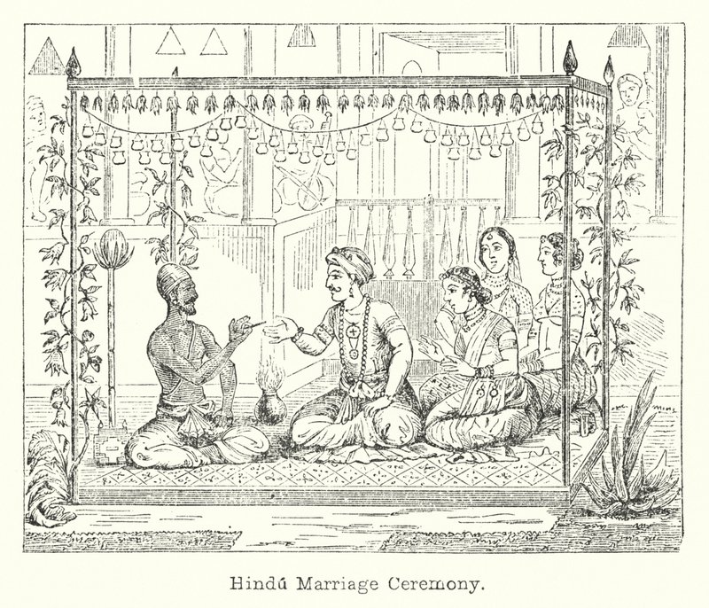 Hinduistisk bryllupsceremoni (gravering) af European School