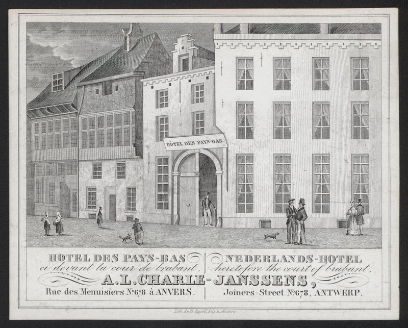 Hotel Des Pays Bas, Nederlands Hotel, A L Charle-Janssens, Antwerpen, Antwerpen (gravering) af European School