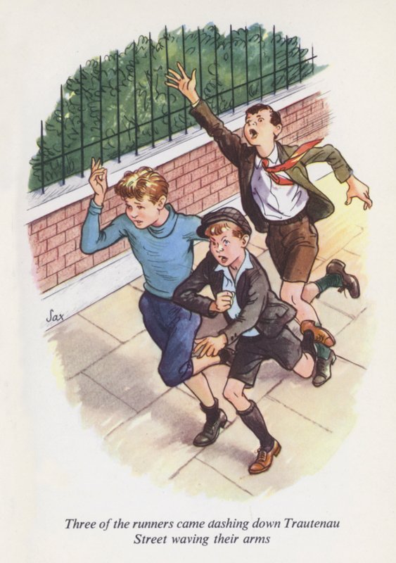 Illustration til Emil og detektiverne (farvelitografi) af European School