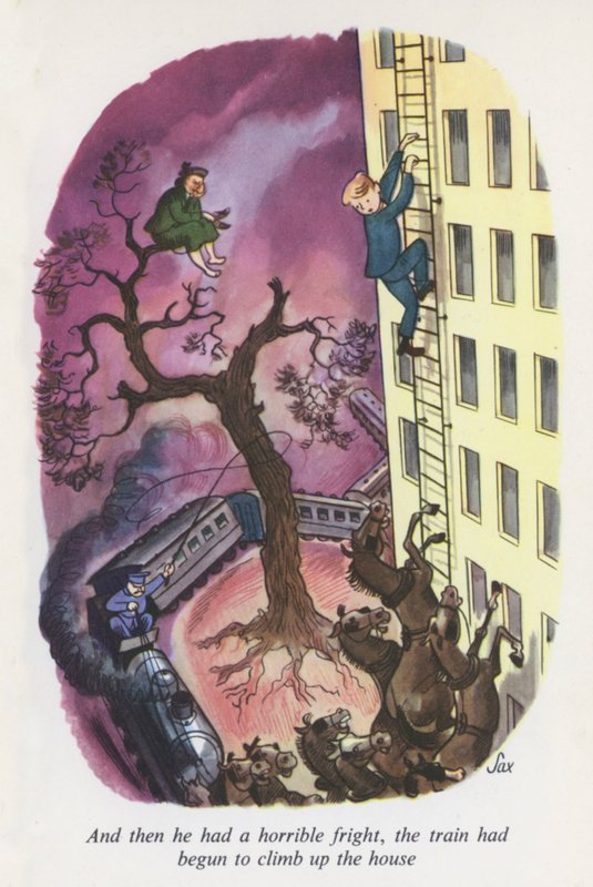 Illustration til Emil og detektiverne (farvelitografi) af European School