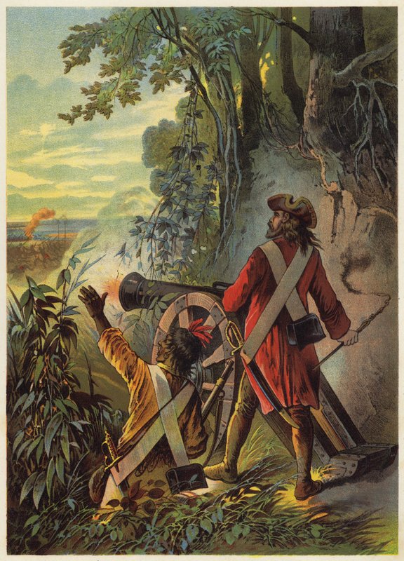 Illustration til Robinson Crusoe (farvelitografi) af European School