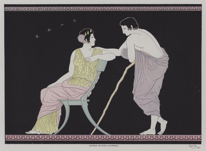 Illustration fra oldgræsk keramik (farve litho) af European School