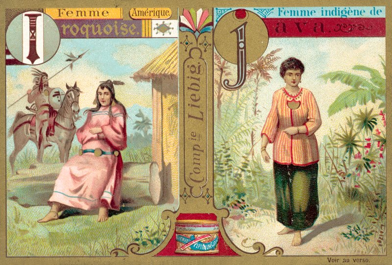 Iroquois og javanesiske kvinder (chromolitho) af European School