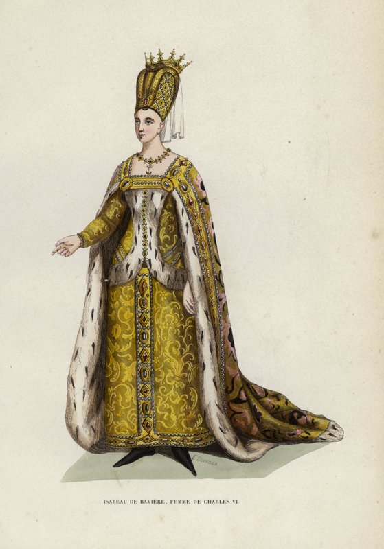 Isabeau De Baviere, kone til Charles VI (farvet gravering) af European School