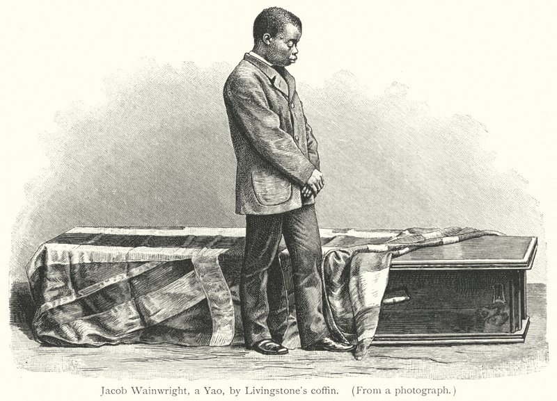 Jacob Wainwright, en Yao, ved Livingstones kiste (gravering) af European School