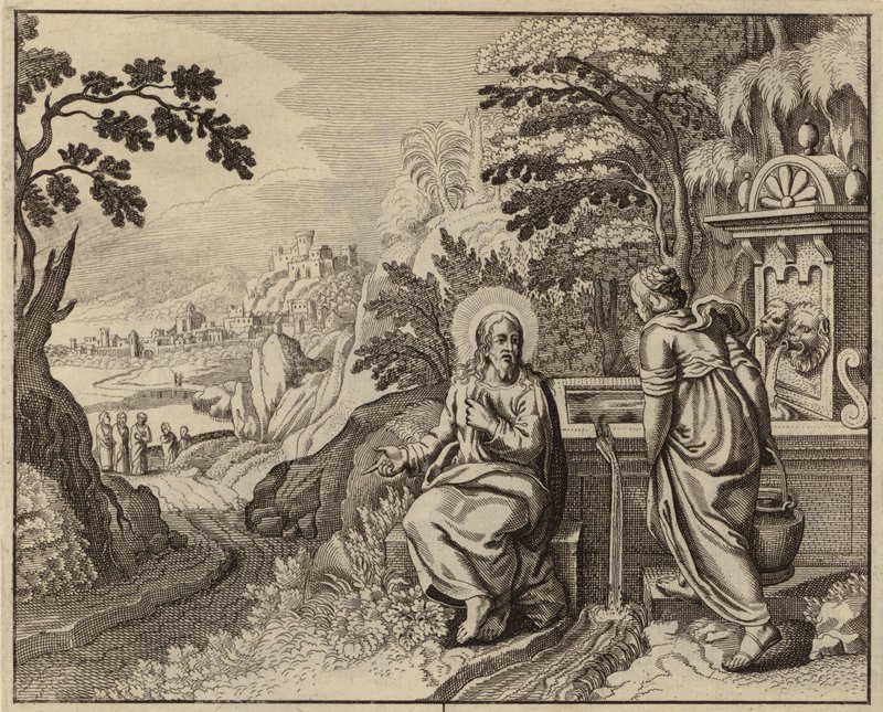 Jesus Kristus og kvinden fra Samaria (gravering) af European School