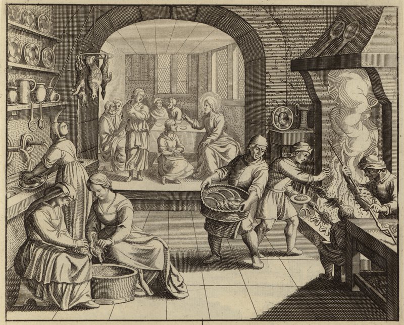 Jesus Kristus hjemme hos Martha og Maria (gravering) af European School