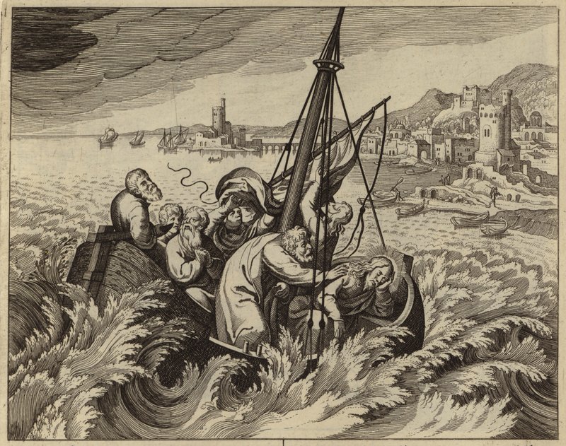 Jesus Kristus stilner stormen (gravering) af European School