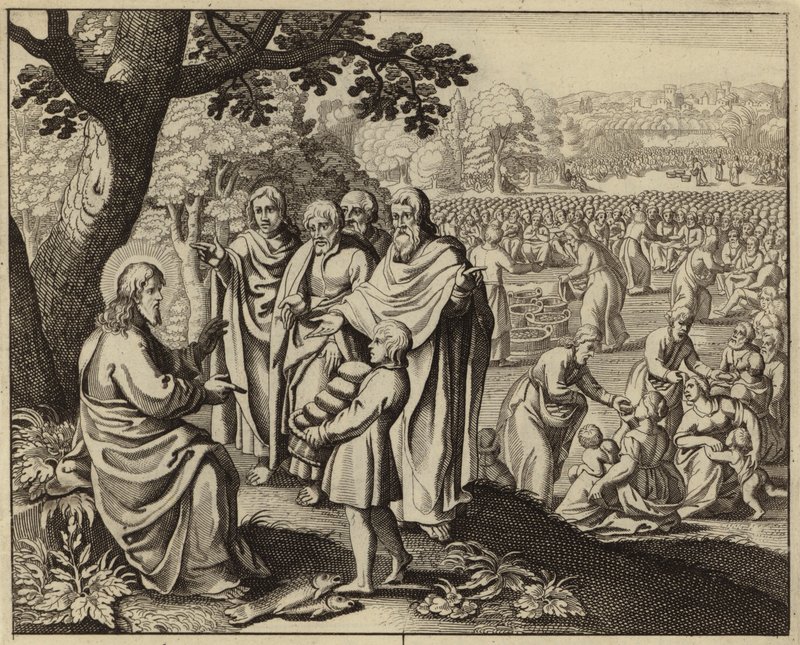 Jesus Kristus fodrer de fem tusinde (gravering) af European School