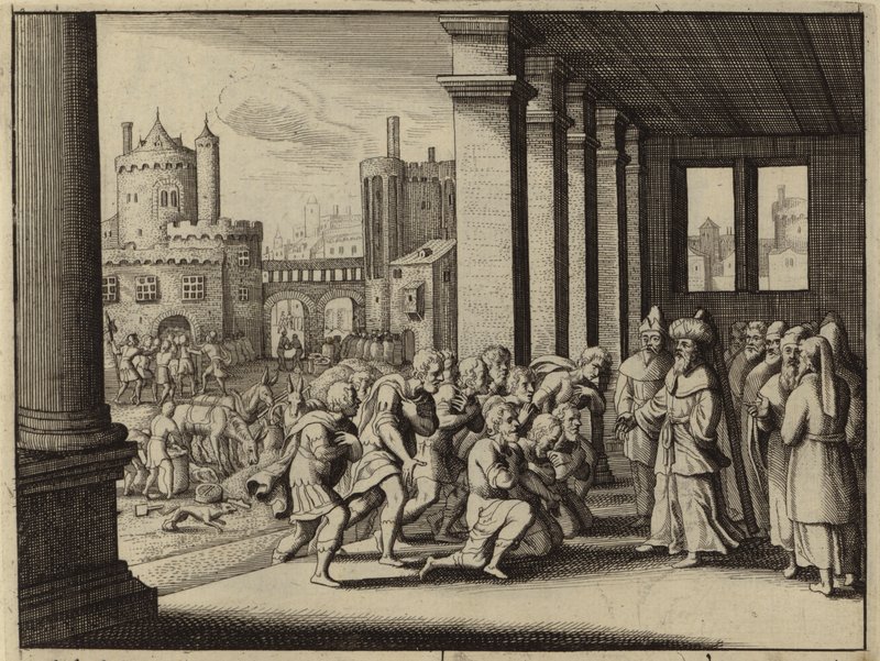 Joseph, som storvesir af Egypten, anklager sine halvbrødre for at være spioner (gravering) af European School