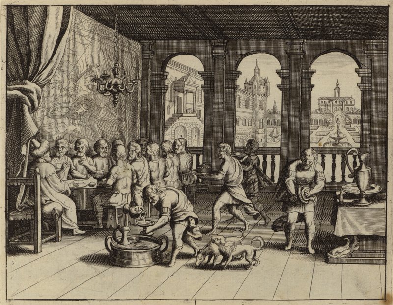 Josef serverer en banket for sine brødre i Egypten (gravering) af European School