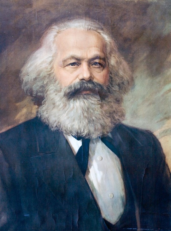 Karl Marx, tysk filosof, økonom, politisk teoretiker og socialistisk revolutionær (farvelitografi) af European School