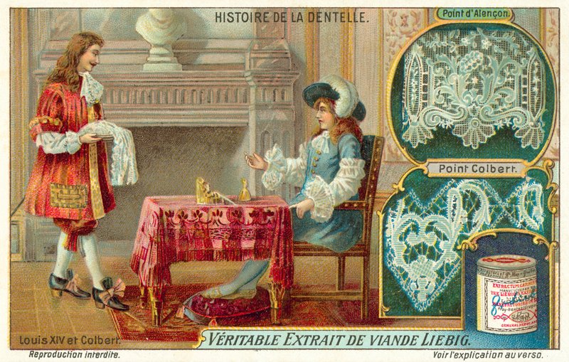 Kong Ludvig XIV af Frankrig og Jean-Baptiste Colbert (chromolitho) af European School