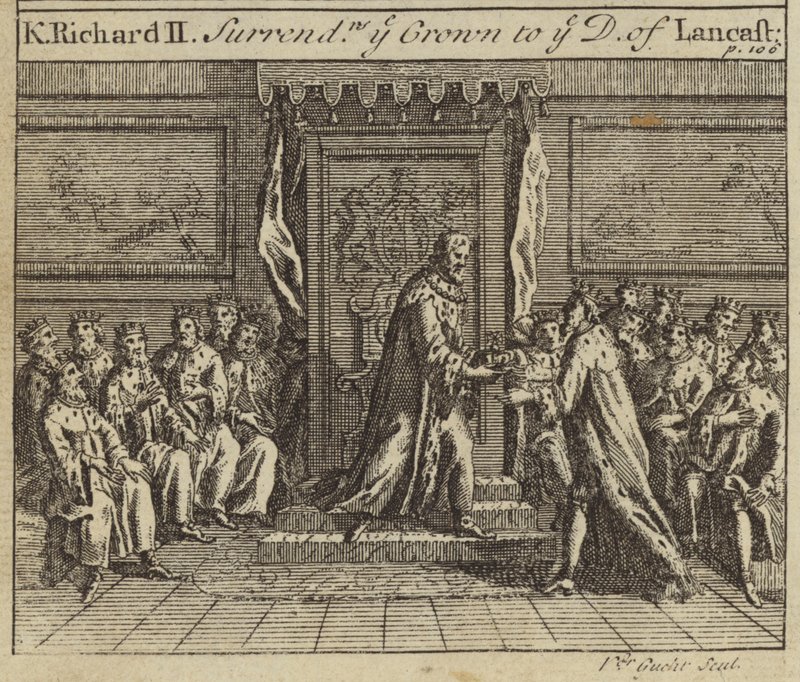 Kong Richard II overgav Englands krone til Henry Bolingbroke, hertug af Lancaster, 1399 af European School