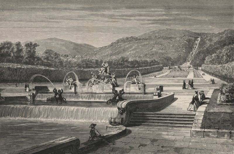 Vandstykket og vandfaldet, ved Caserta (gravering) af European School