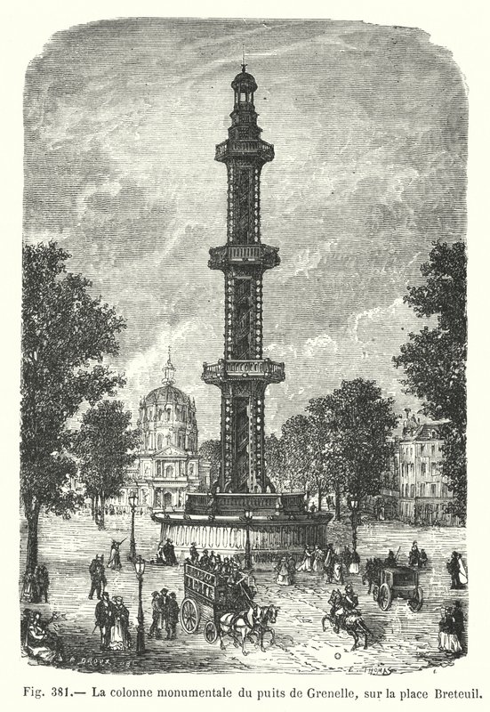 Den monumentale søjle i Grenelle-brønden på Place Breteuil (gravering) af European School