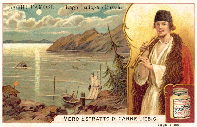 Ladoga-søen, Rusland (chromolitho) af European School
