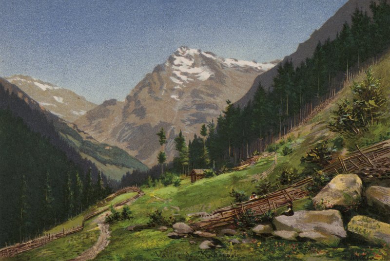 Lucerne-søen: Maderanerthal (farve litografi) af European School