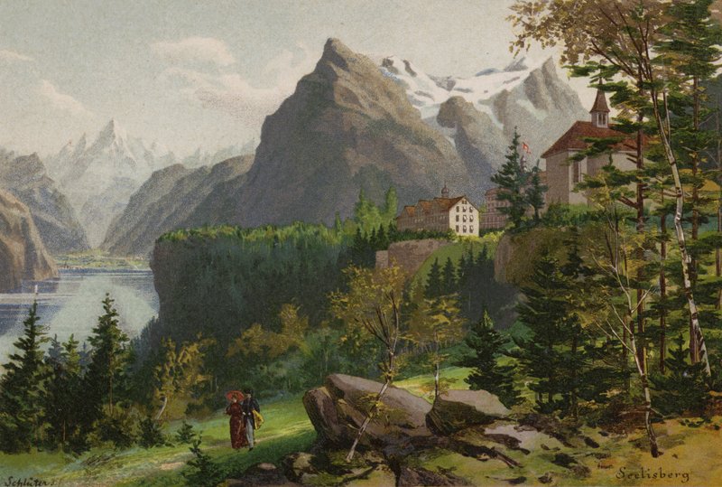 Luzernsøen: Seelisberg (farvelitografi) af European School