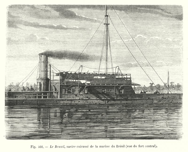 Le Brazil, brynje af den brasilianske flåde, set fra det centrale fort (gravering) af European School