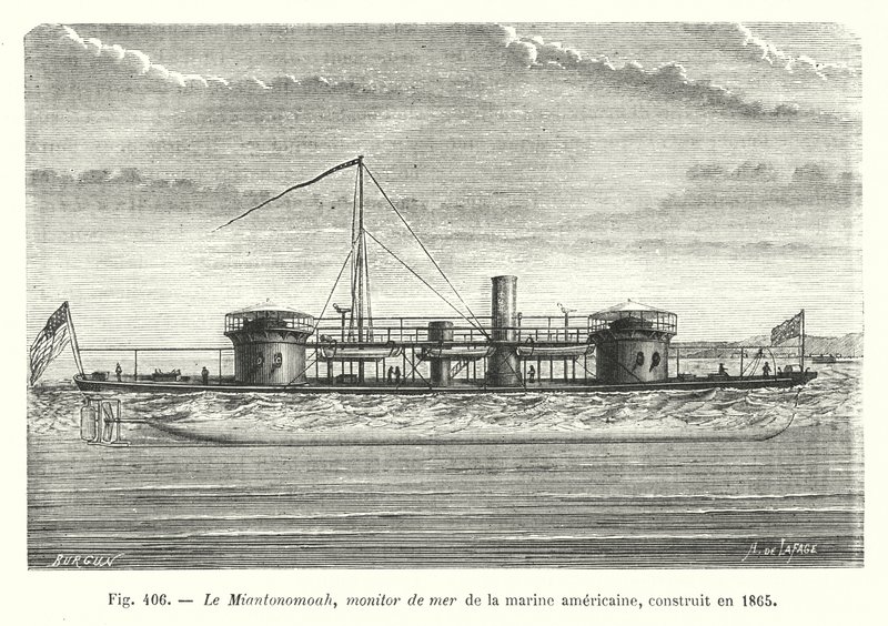 Miantonomoah, US Navy havmonitor, bygget i 1865 (gravering) af European School