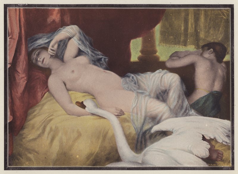 Leda, spartansk prinsesse fra græsk mytologi (farve litho) af European School