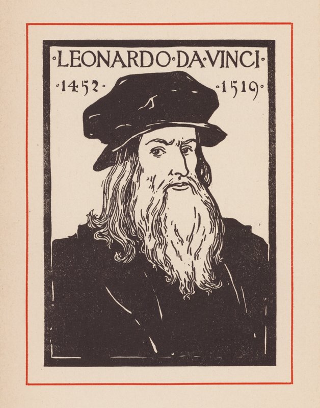 Leonardo da Vinci, italiensk renæssancepolymat (litografi) af European School
